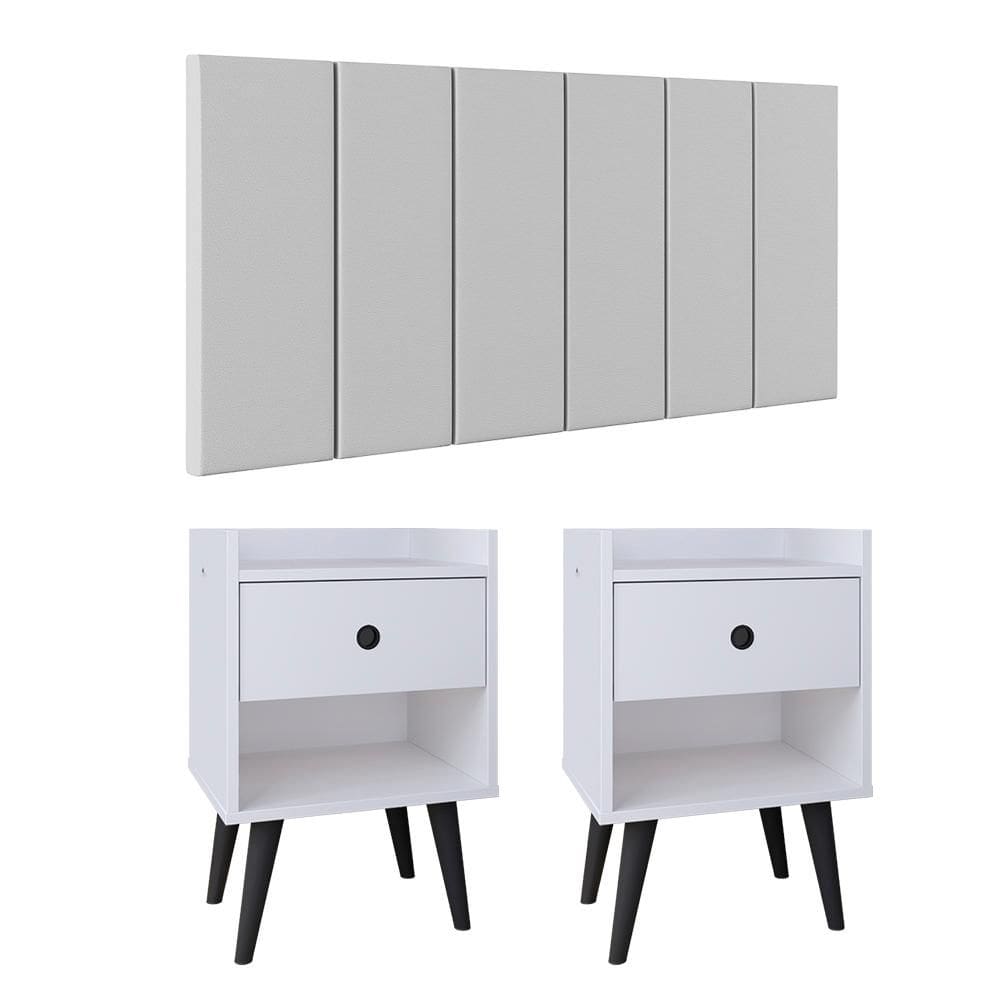 Kit 2 Mesinhas Decore Branco Preto Nicho Porta Objetos Cabeceira Suspensa Júlia Cama Box Casal 1,60 Corino - Lojas RPM