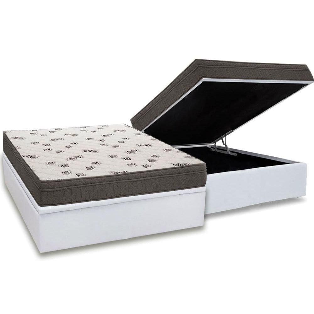 Cama Box Baú Casal: Colchão Espuma Ortobom D45 Light + Base CRC Courano White(138x188)