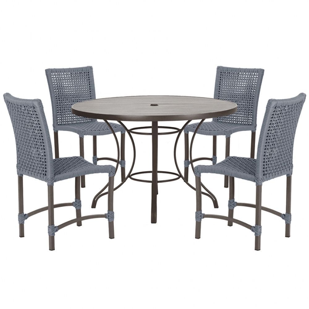 4 Cadeiras Cannes Corda Náutica e Mesa com Tampo Ripado 1,00m em Alumínio com Pintura Eletrostática para Jardim, Varanda, Cozinha, Piscina