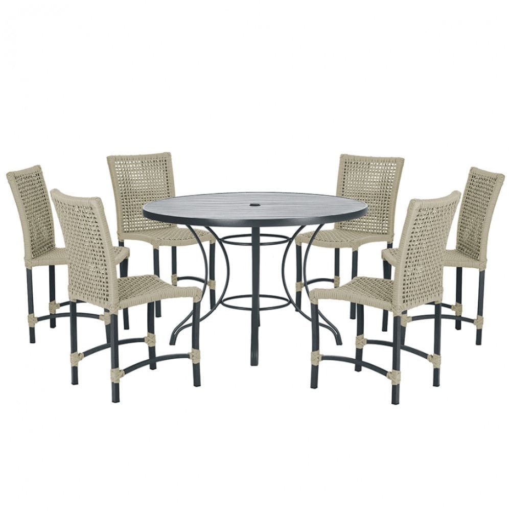 Mesa Ascoli 120 Cm com 6 Cadeiras Cannes de Alumínio, Pintura Preta e Trama Tela de Corda Náutica