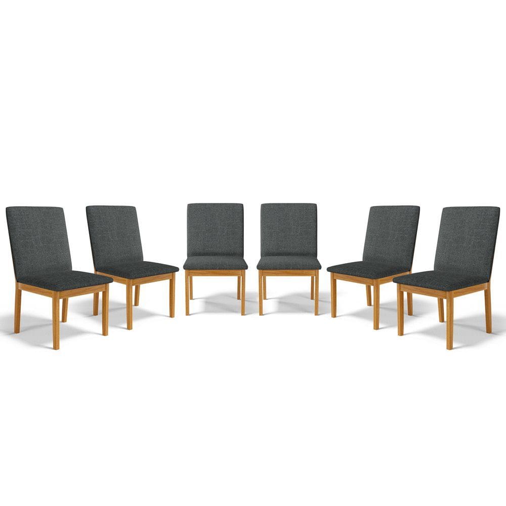 Kit Com 6 Cadeiras Daniela Madeira Maciça Estofada Para Mesa De Jantar Detalhe De Madeira Nas Costas