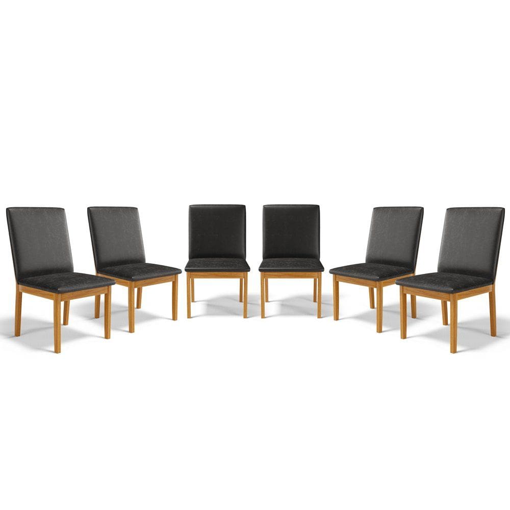 Kit Com 6 Cadeiras Daniela Madeira Maciça Estofada Para Mesa De Jantar Detalhe De Madeira Nas Costas