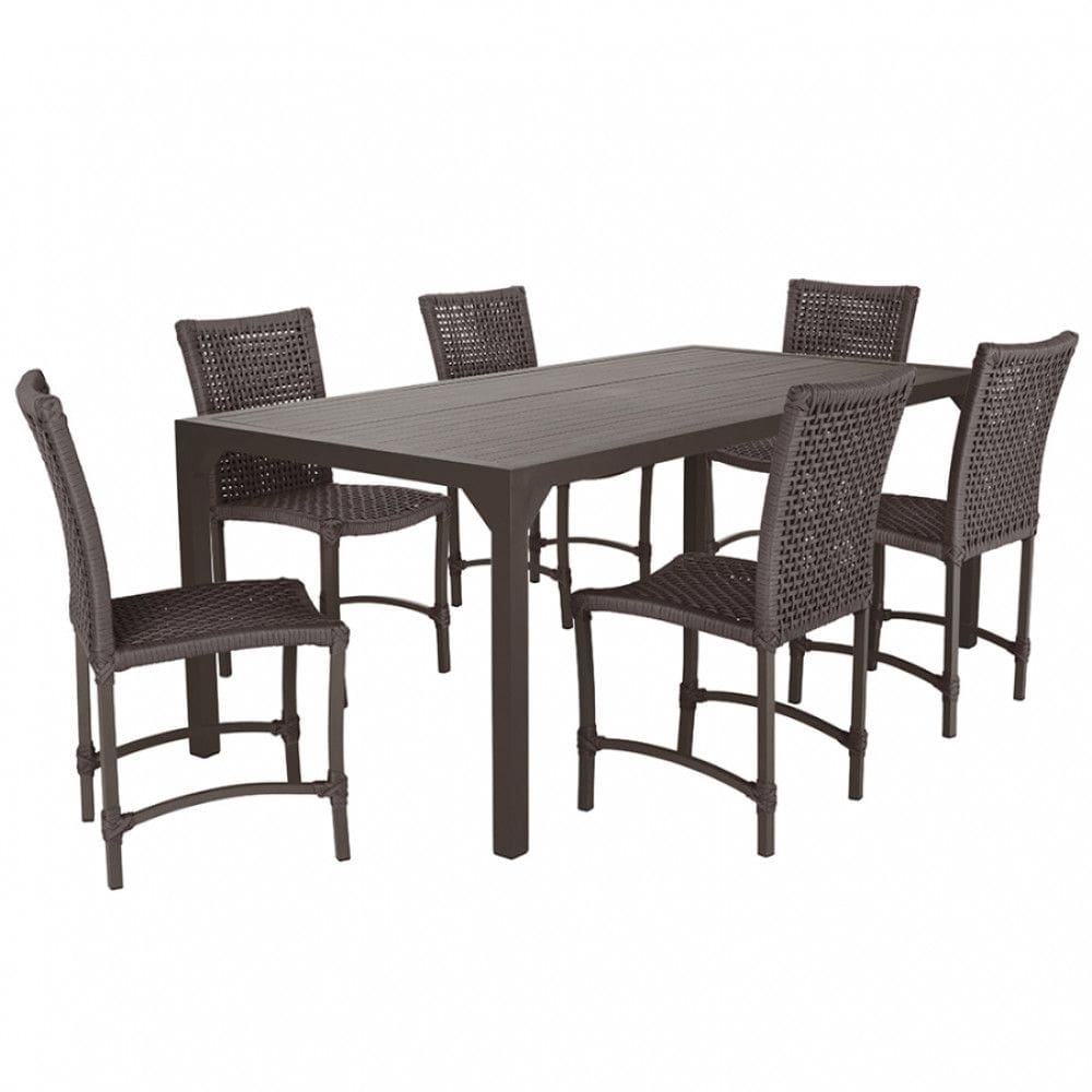 Conjunto 6 Cadeiras Cannes Corda Náutica e Mesa Retangular Ripada 2,00m em Alumínio para Edícula, Jardim, Área, Varanda, Cozinha - Pintura Marrom