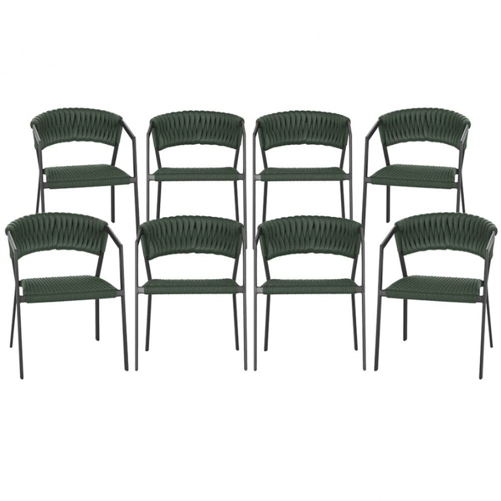 8 Cadeiras Atenas Tricô Náutico e Alumínio com Proteção UV para Varanda, Cozinha, Área, Jardim - Pintura Preto