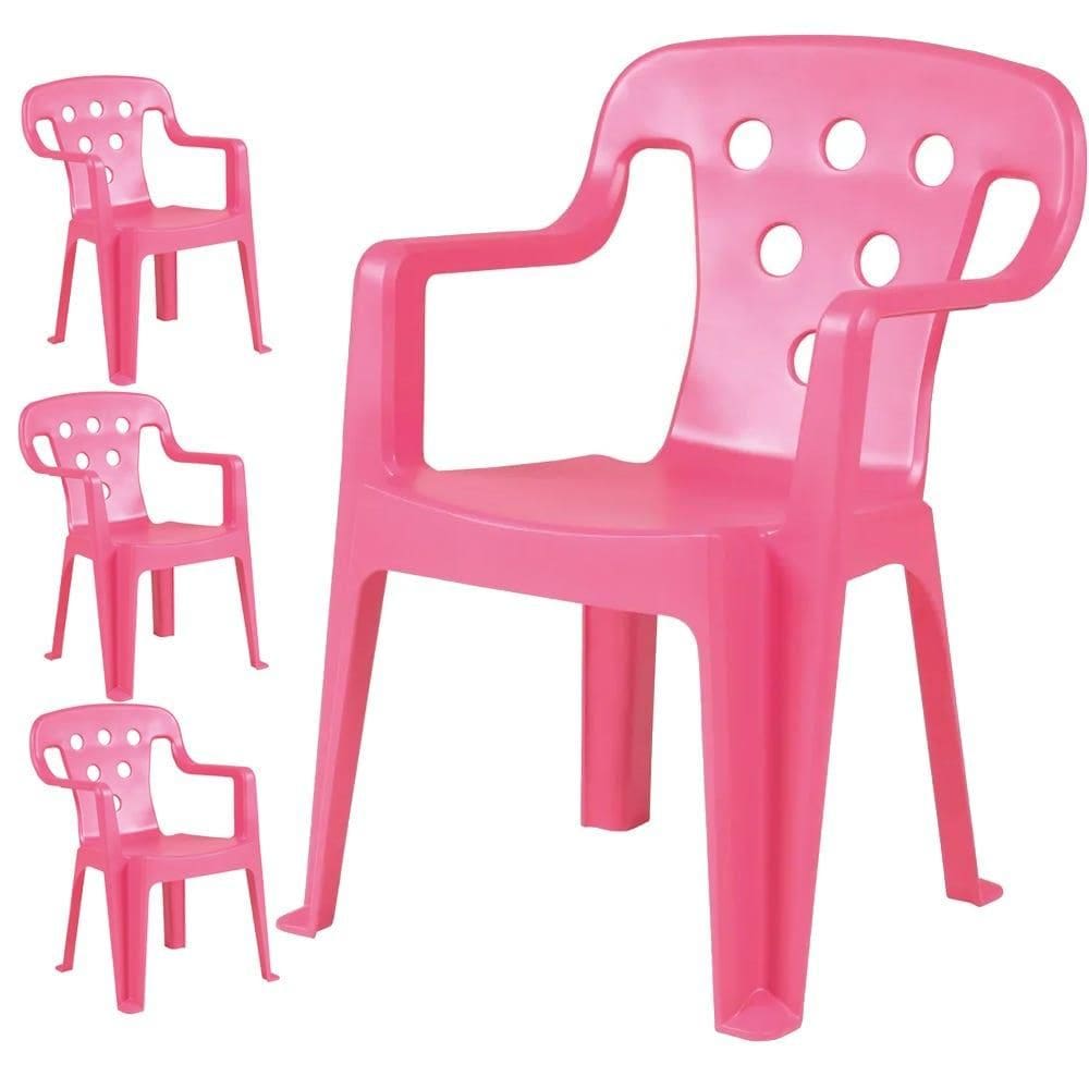 Cadeira Plástica Tipo Poltrona Kids Rosa Com 4 Unidades MOR