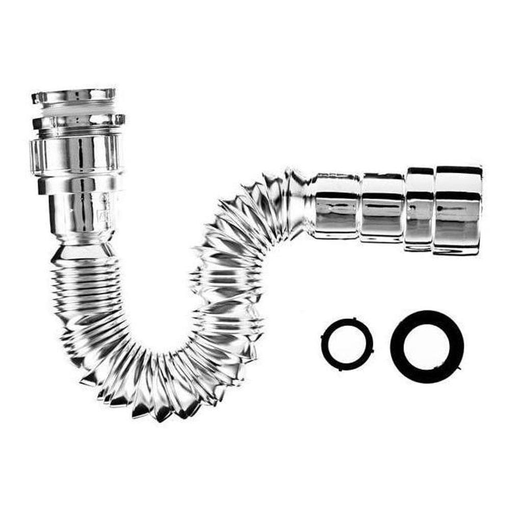 Sifao Sanfonado Universal Extensivel Plastico Cromado 1, 1.1/4 e 1.1/2 Tanque Cozinha Lavatorio JED