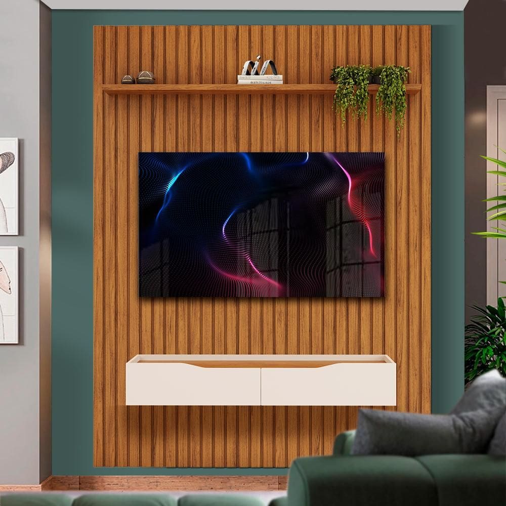 Painel Moderno Com Rack Suspenso Até 65 Polegadas Freijó Off White Atlantis Shop Jm