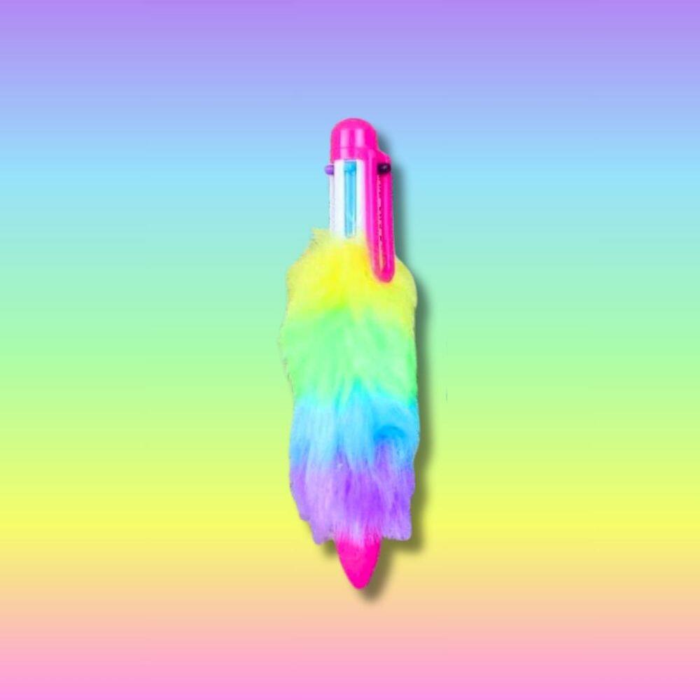 Caneta Esferográfica Rainbow Pelúcia 6 Cores Multicolorido Papelaria Kawaii