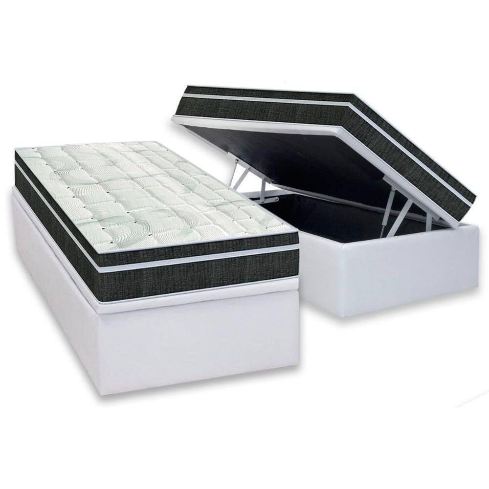 Cama Box Baú Solteiro: Colchão Molas Orthoflex Bonnel Venezia + Base CRC Courano White(88x188)
