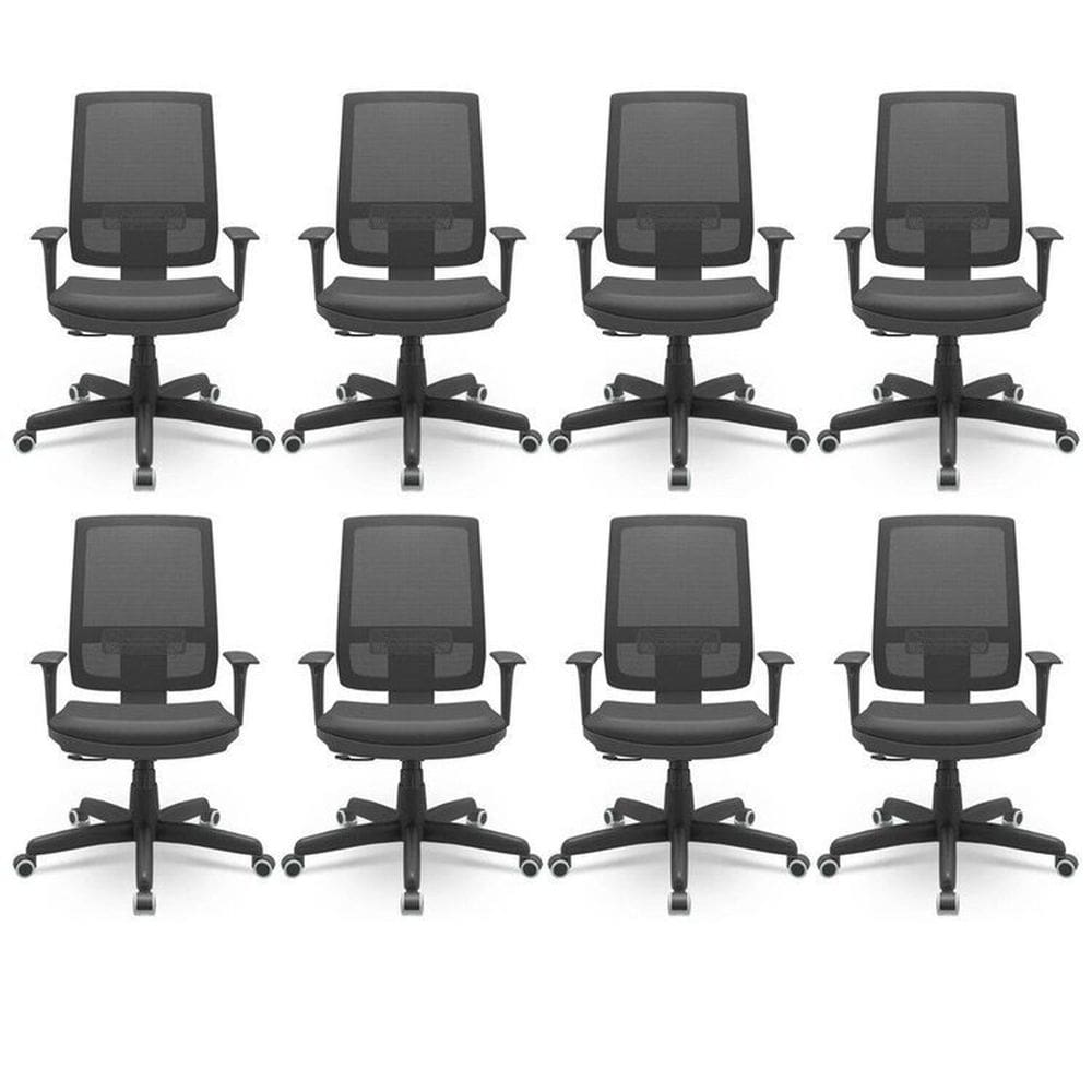 Kit 8 Cadeiras para Escritório Ergonômica Presidente Brizza Nr17 Plaxmetal Preto