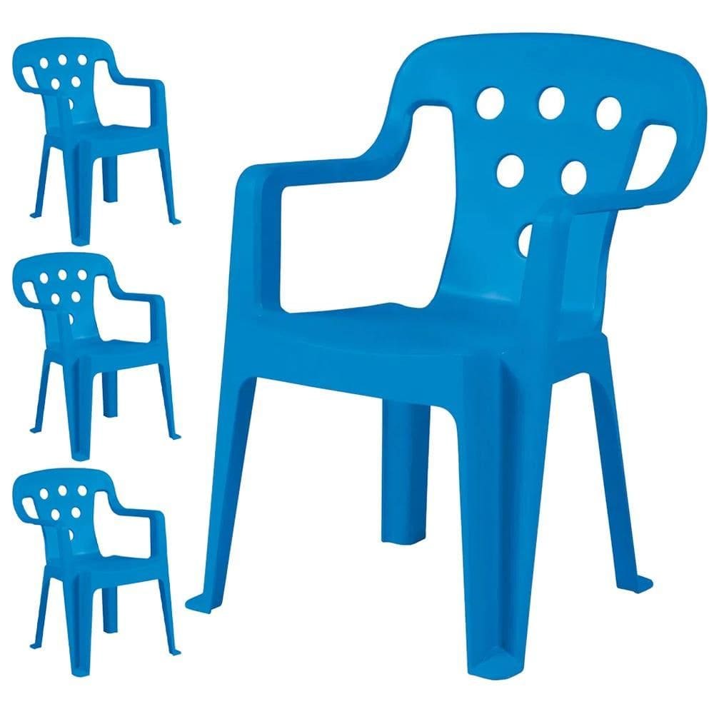Cadeira Plástica Tipo Poltrona Kids Azul Com 4 Unidades MOR