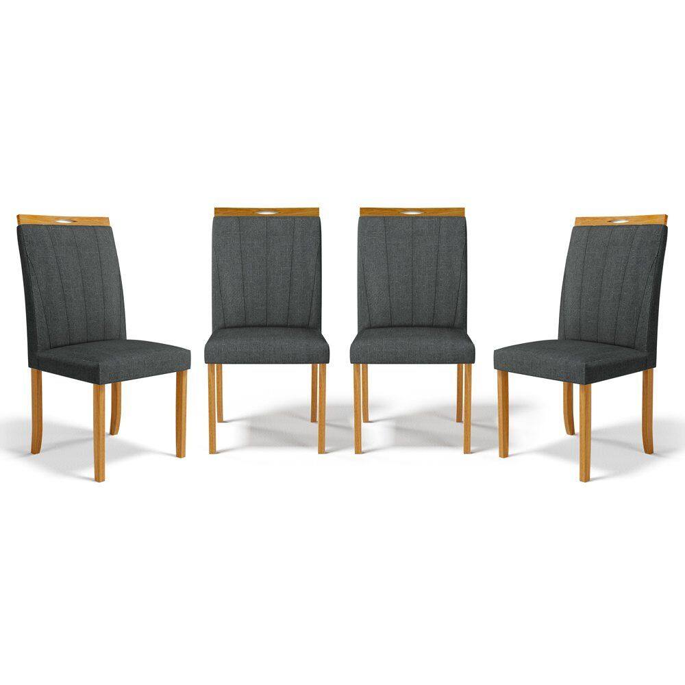 Kit Com 4 Cadeiras Aurora Madeira Maciça Estofadas Para Mesa De Jantar