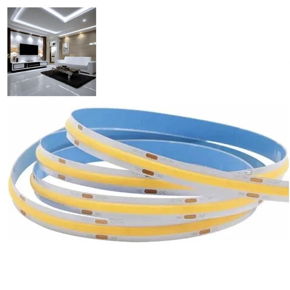 Fita LED COB 6500K 5 Metros 12v IP20 18w Perfil Teto Rebaixado Sanca Gesso Loja Sala Quarto Iluminaçao Profissional