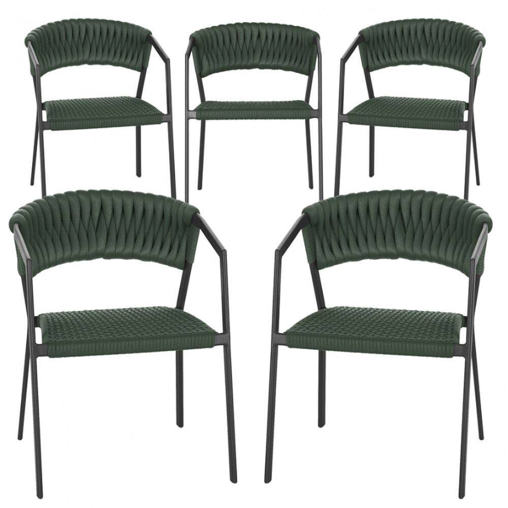 5 Cadeiras Atenas Tricô Náutico e Alumínio com Proteção UV para Varanda, Cozinha, Área, Jardim - Pintura Preto