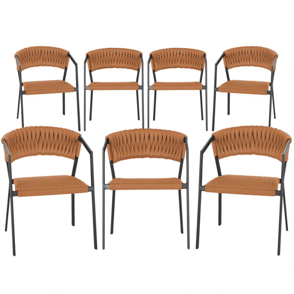 7 Cadeiras Atenas Tricô Náutico e Alumínio com Proteção UV para Varanda, Cozinha, Área, Jardim - Pintura Preta