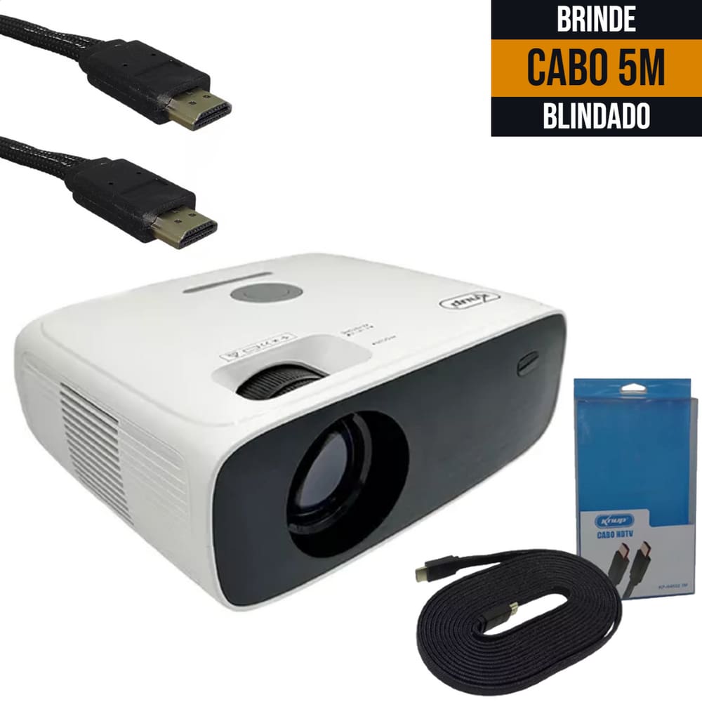 Projetor Datashow Android Full HD 10200 Lumens Wi-Fi Bluetooth HDMI Knup PJ006 + CABO HDMI