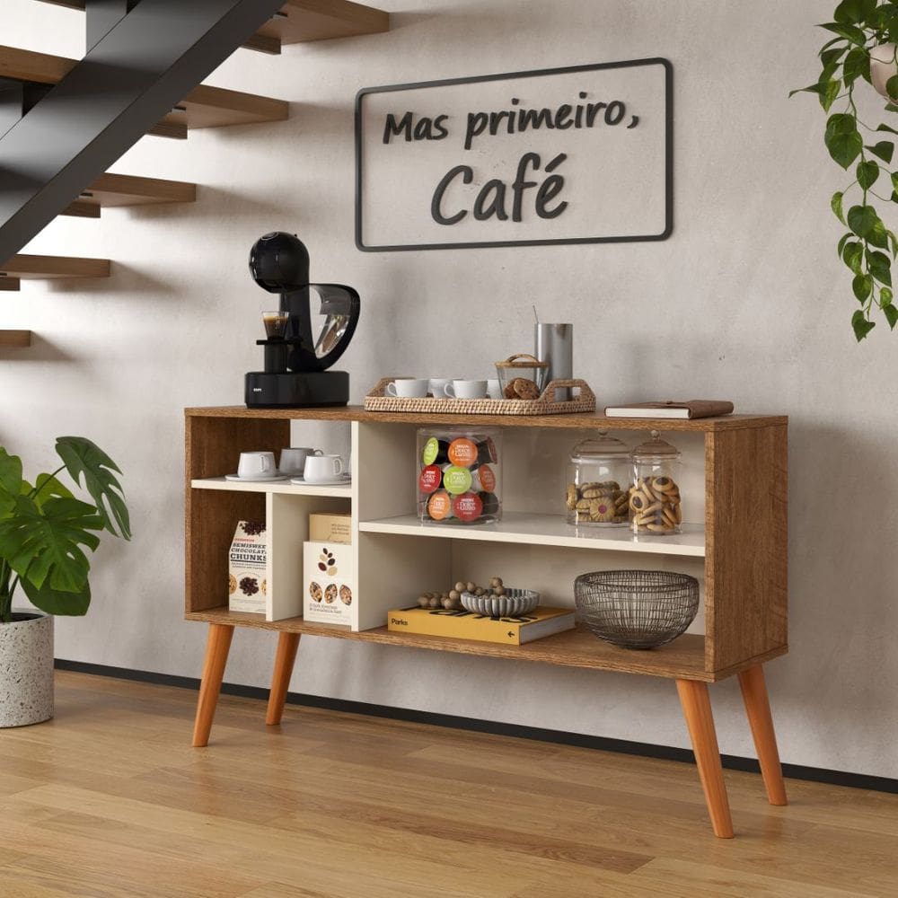 Aparador de Sala Cor Nature / Off White Cantinho do Café Nichos e Pé Palito em Madeira