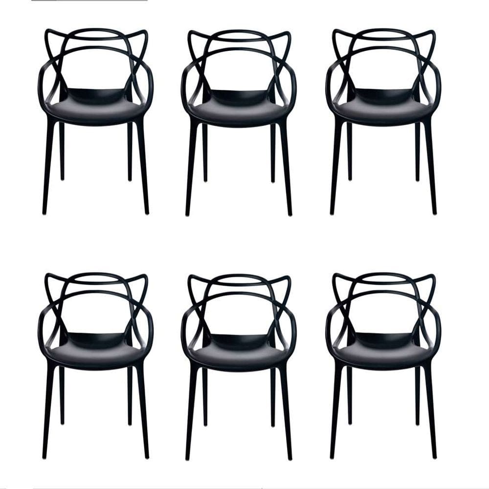 Kit c/6 Cadeira Allegra Masters Polipropileno Sala,Cozinha, Jantar, Empilhavel Preta