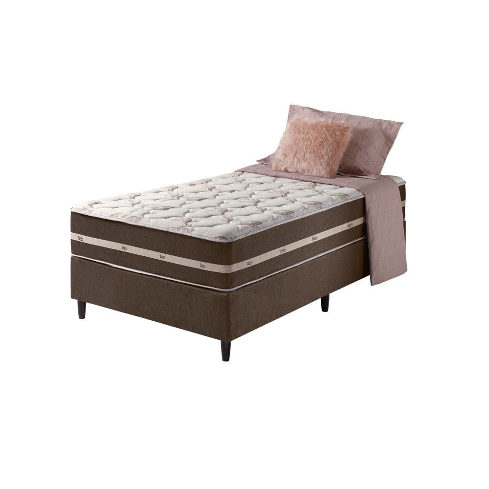 Cama Box Solteiro King Marrom + Colchão Molas Ensacadas Las Vegas 96x203x65cm