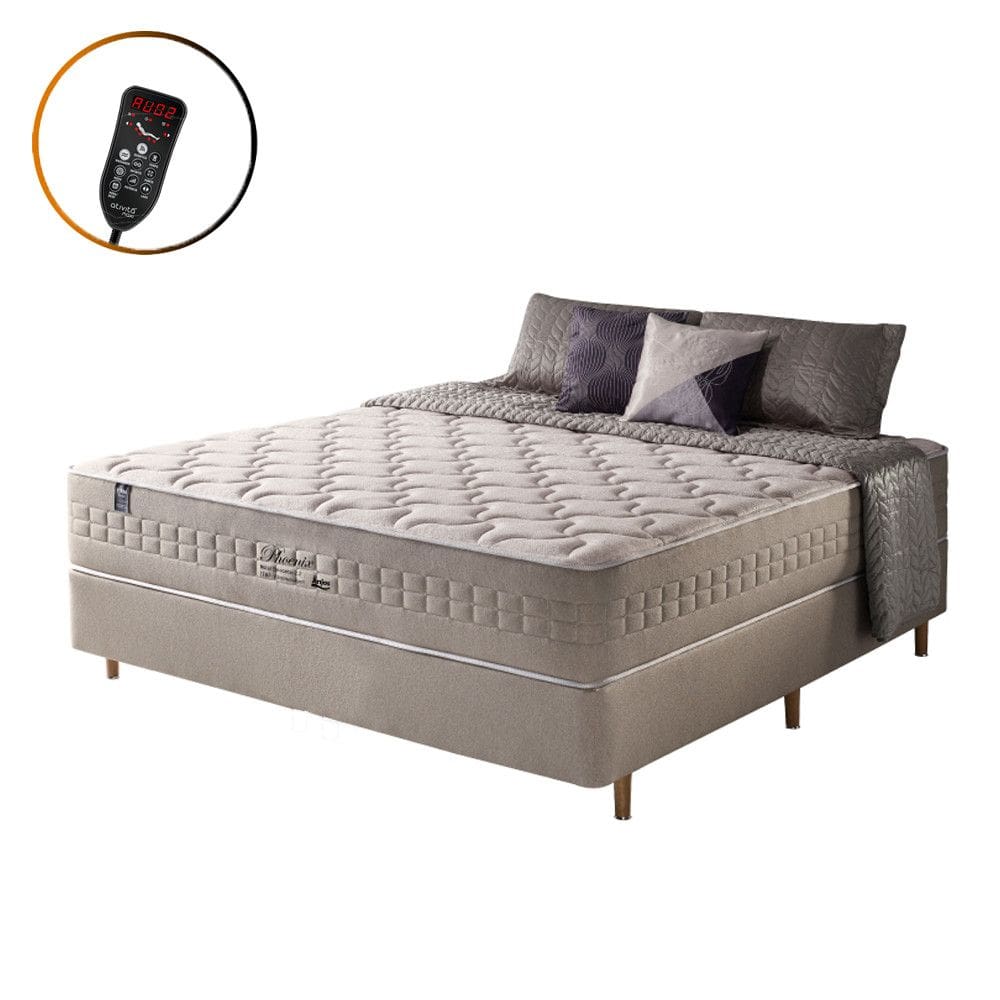 Cama Box Casal + Colchão Molas Ensacadas Magnético Massageador e Bio Quântico Phoenix 138cm