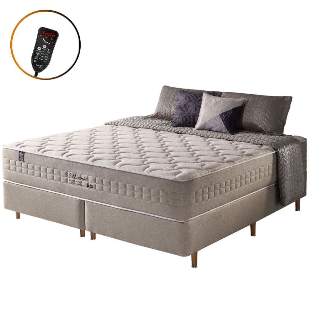 Cama Box King+ Colchão Molas Ensacadas Magnético Massageador e Bio Quântico Phoenix 193cm