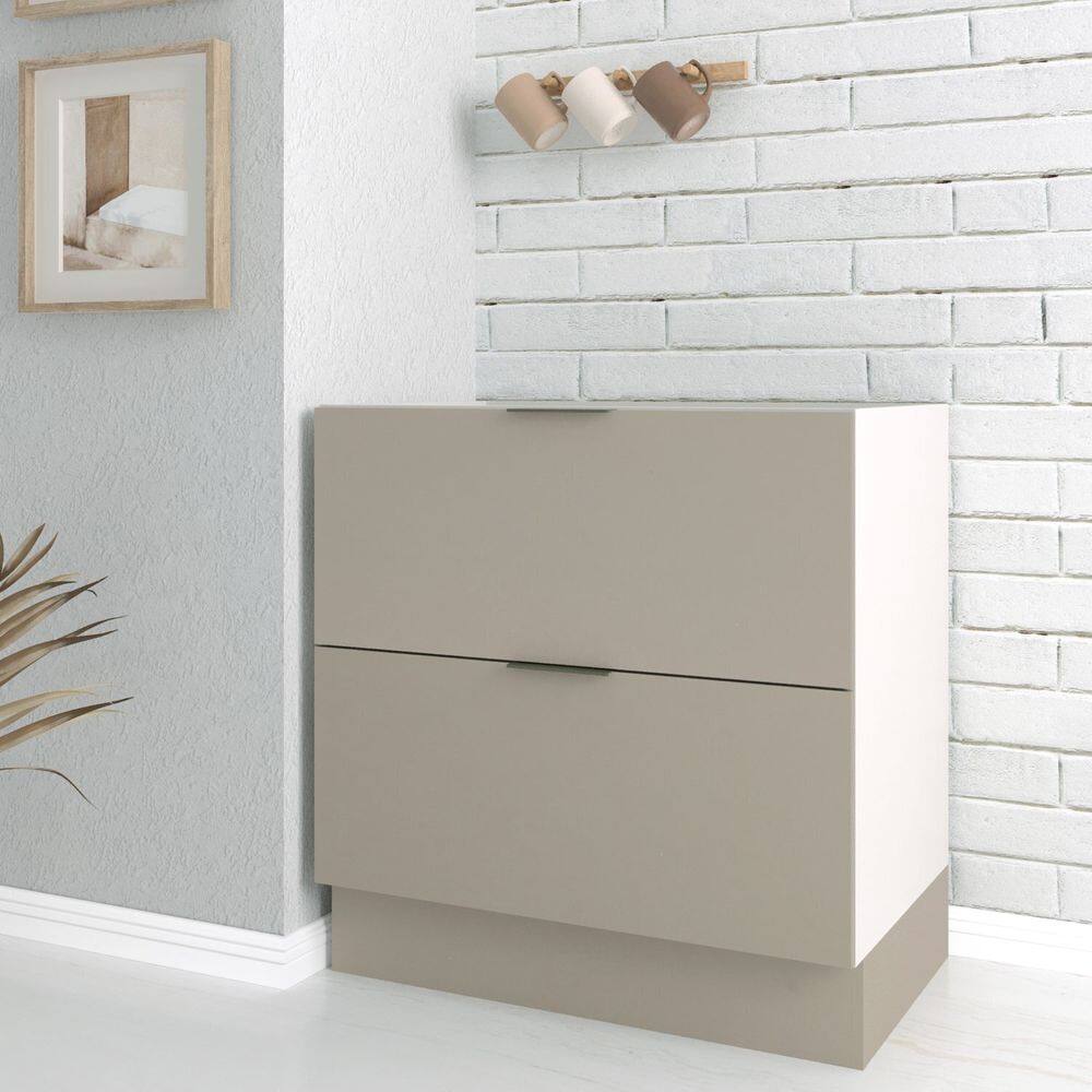 Balcão 2 Gavetões com Gaveta Auxiliar sem Tampo com Rodapé Puxador 150mm Ipanema CabeCasa MadeiraMadeira Cinza Trama/Branco