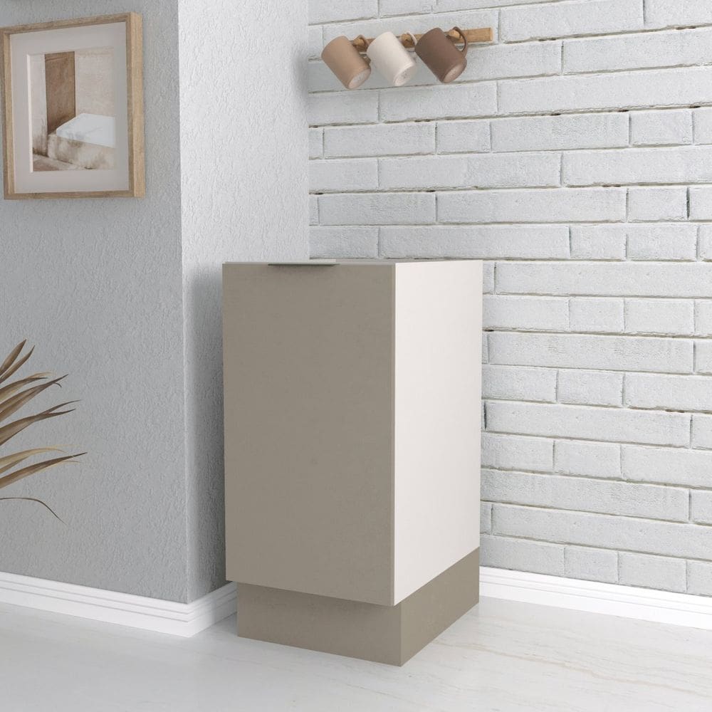 Balcão 1 Porta 40cm sem Tampo com Rodapé Puxador 150mm Ipanema CabeCasa MadeiraMadeira Cinza Trama/Branco