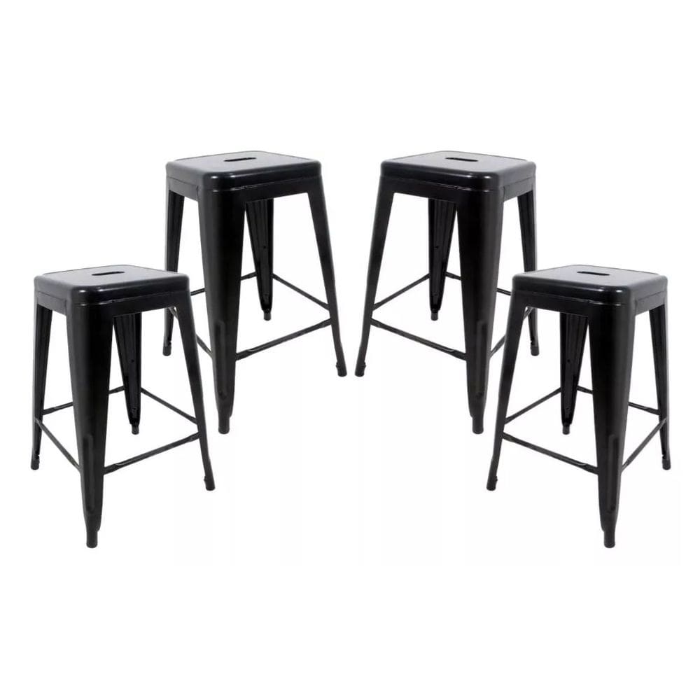 Kit com 4 Banquetas Tolix Iron Aço Carbono Industrial - Preto
