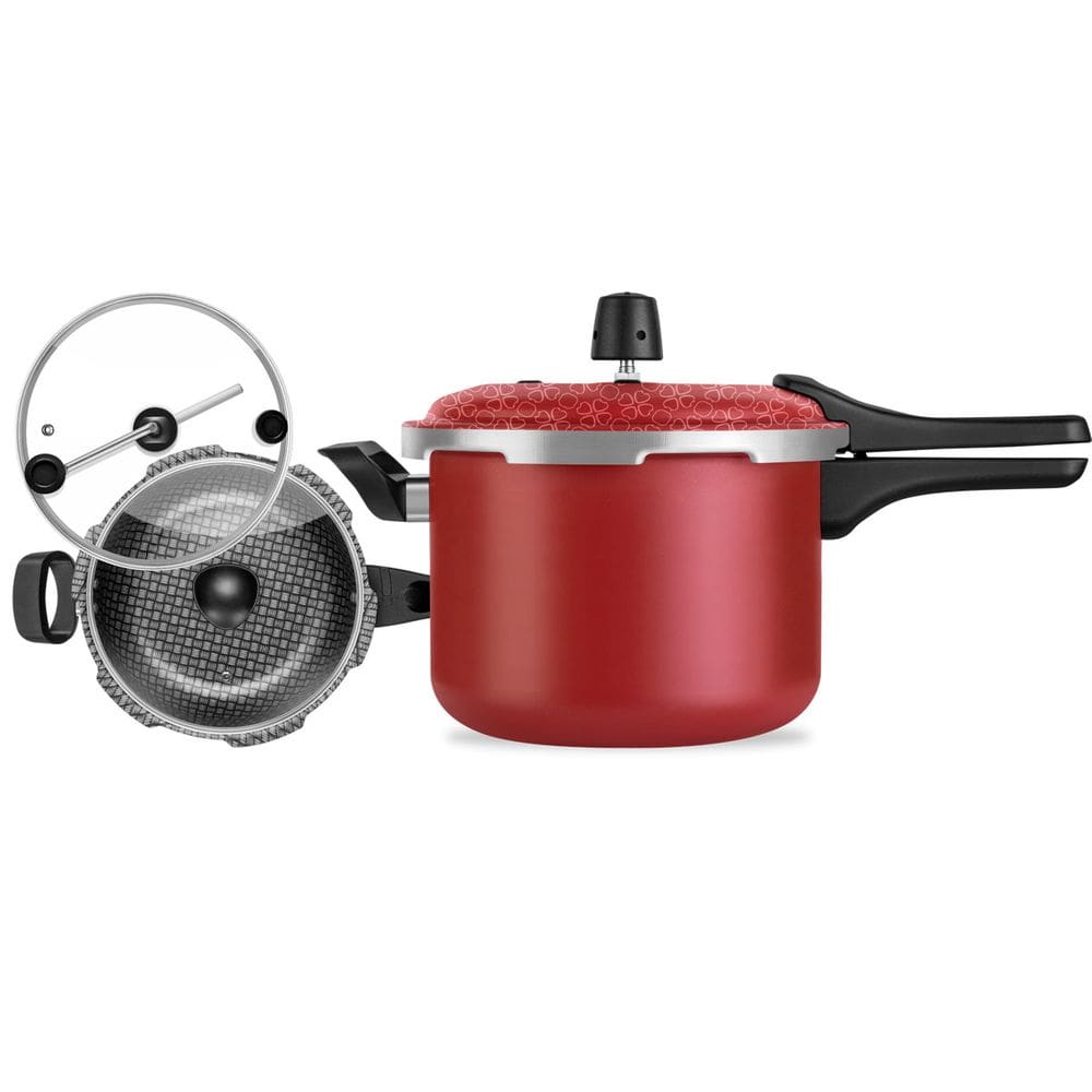 Kit Panelas de Pressão Com 3 Tampas Vermelho Conjunto Versátil Patolux