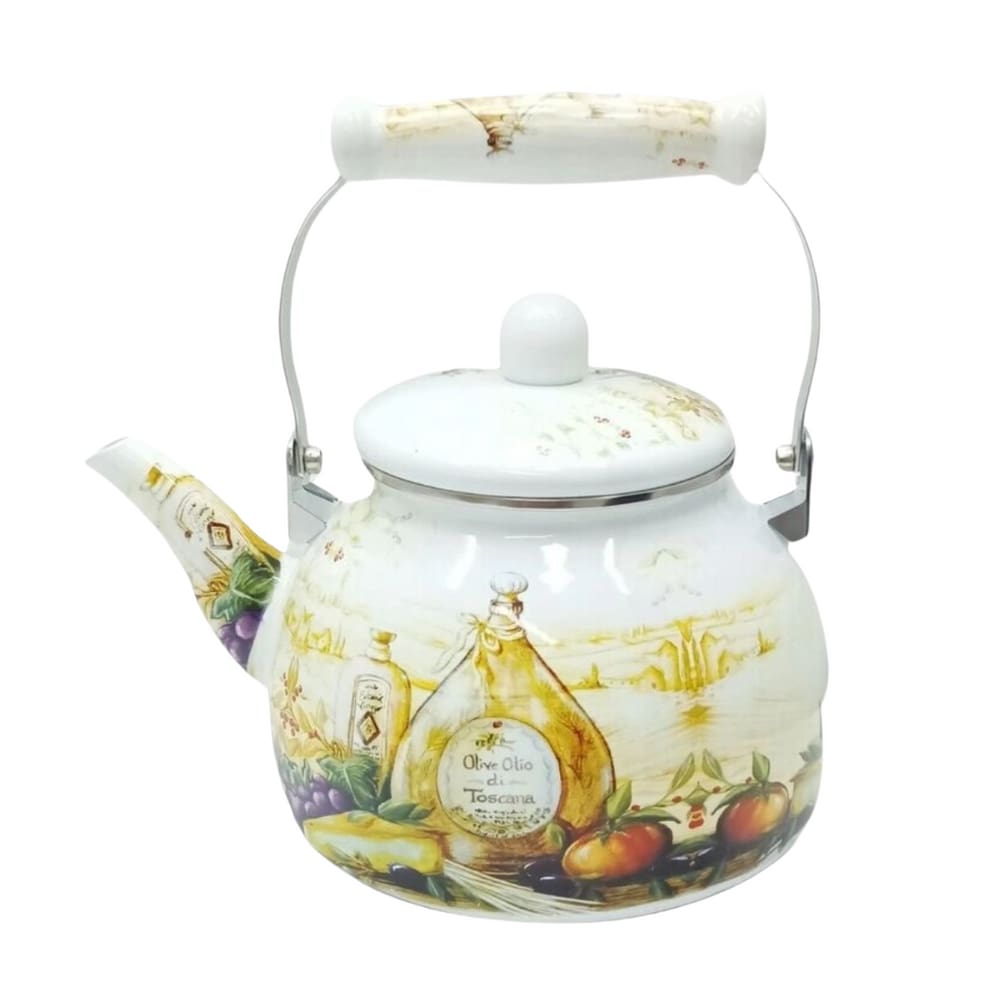 Chaleira Esmaltada Em Ferro Com Tampa e Cabo Em Porcelana Charm 2,5L Italy
