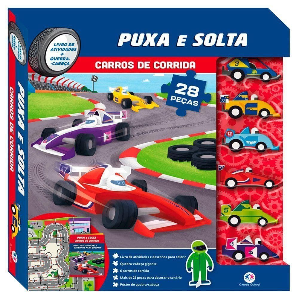Livro Puxa e Solta Carros de Corrida - Ciranda Cultural