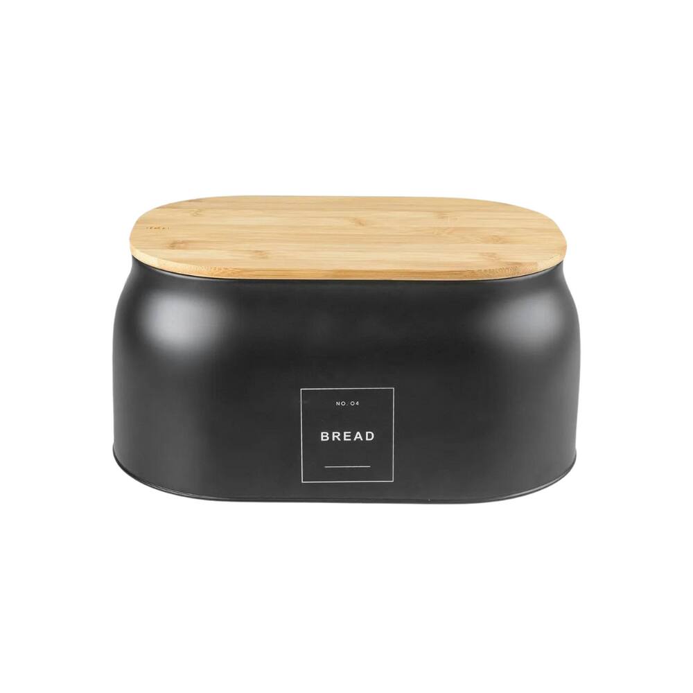 Porta Pão Em Metal Com Tampa Em Bambu Sense 33,5x23,5cm Ou
