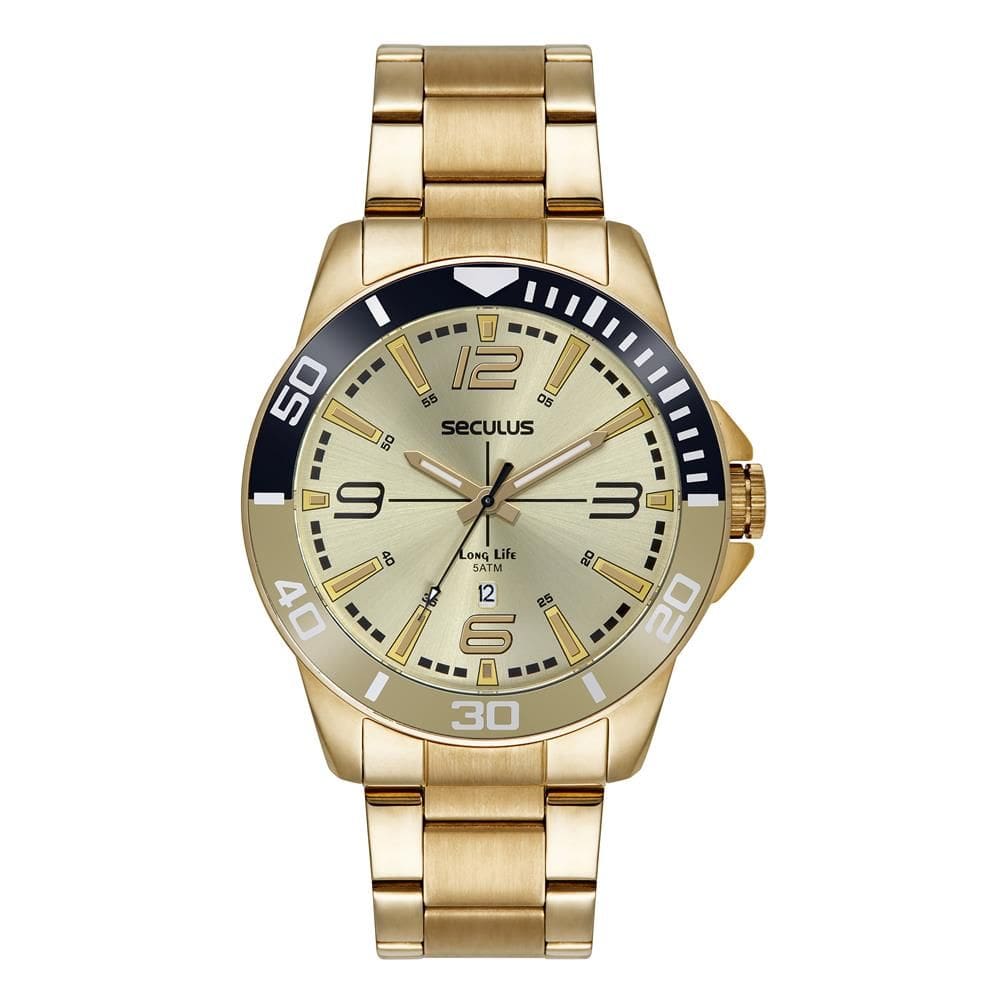 Relógio Seculus Masculino Ref: 44212gpsvda3 Esportivo Dourado