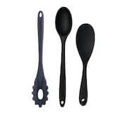 Jogo de Peças - Colher de Arroz 22,5 cm e 27 cm e Pegador de Macarrão 28cm em Silicone Preto - UNYHOME