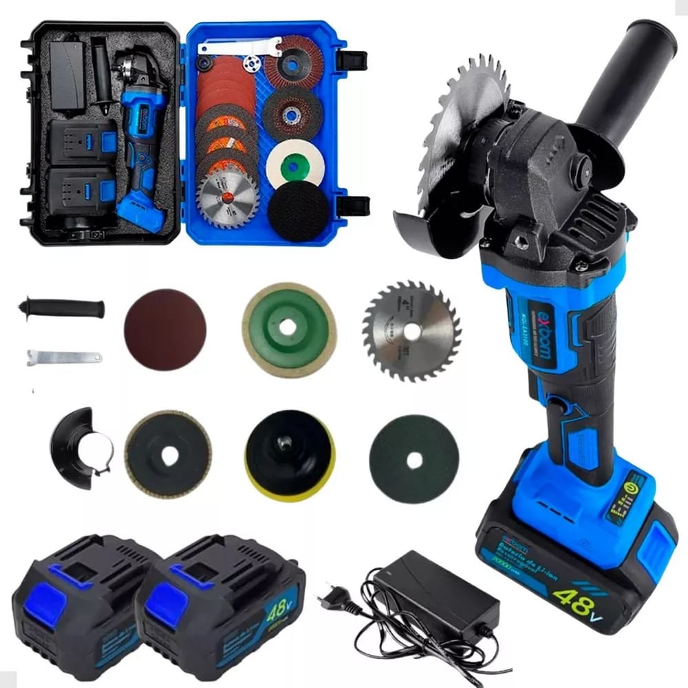 Lixadeira Esmerilhadeira Angular 48V 25 peças 2 Baterias e Discos Sem Escova 20000mAh