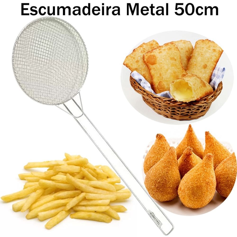 Escumadeira Peneira para Fritura - 50 cm - Modelo Industrial - Batata Pastel Salgados Coxinhas - Grande - Metal - PANAMI