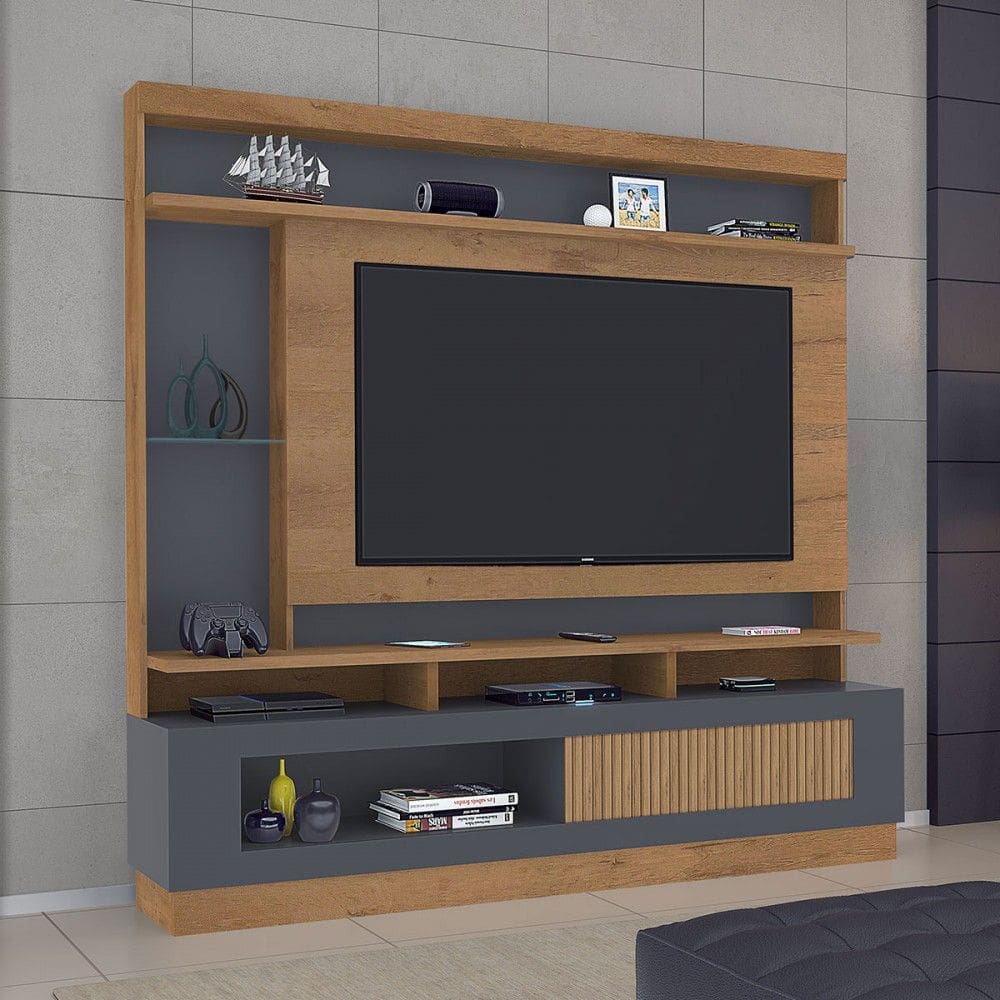 Estante para TV Até 65 Polegadas Verona 1 Porta Flex Canelato/Grafite - Atualle Móveis