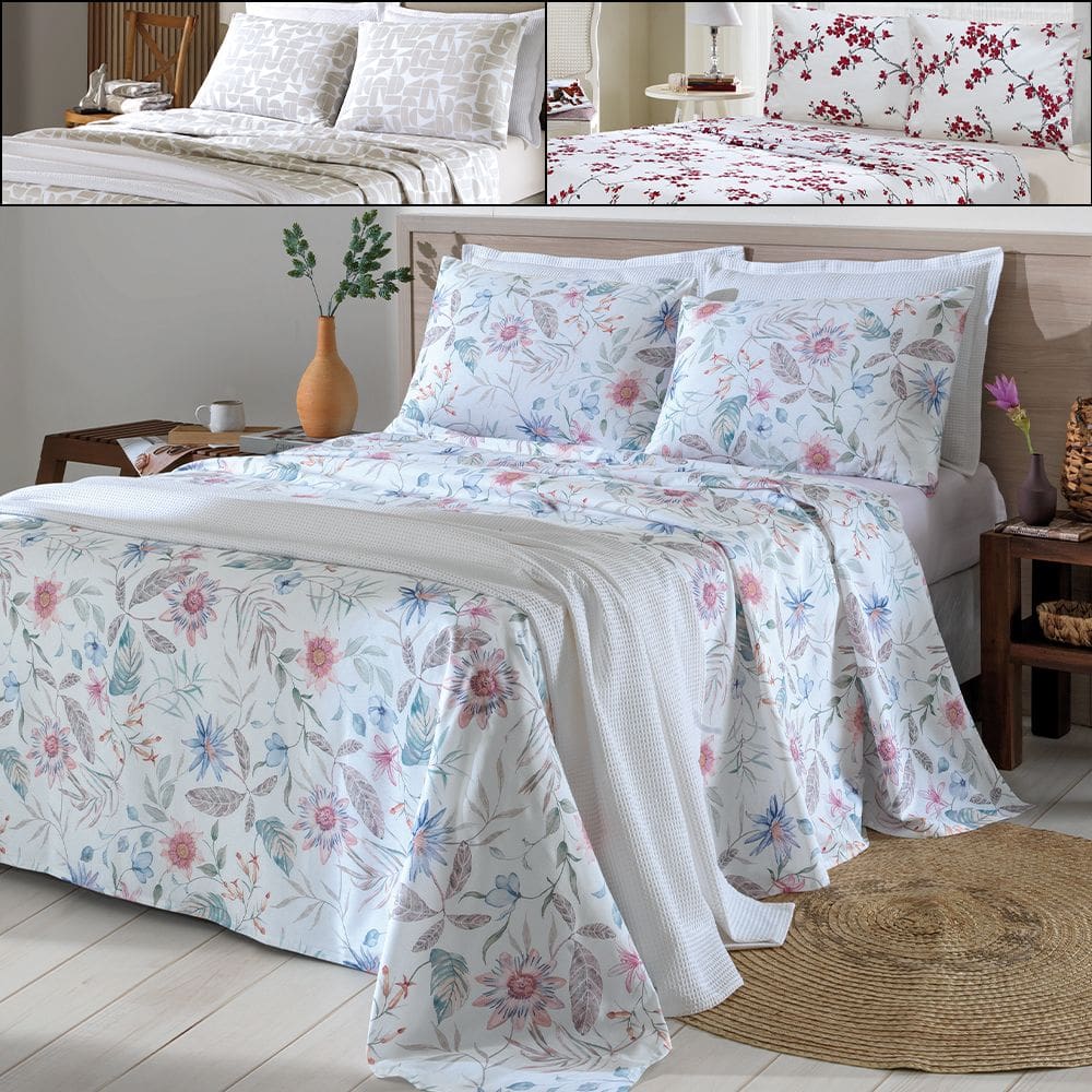 Jogo de Cama Solteiro 3 peças Lençol com Elástico 100% Algodão Percal 130 Fios 90x200x35cm - Dohler