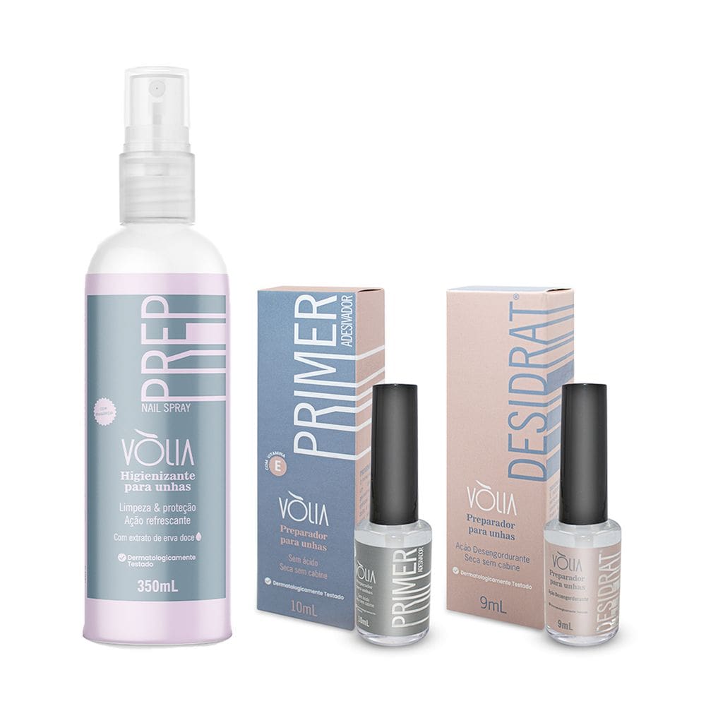 Kit Prep Nail Spray + Desidratador + Primer sem Ácido Vòlia
