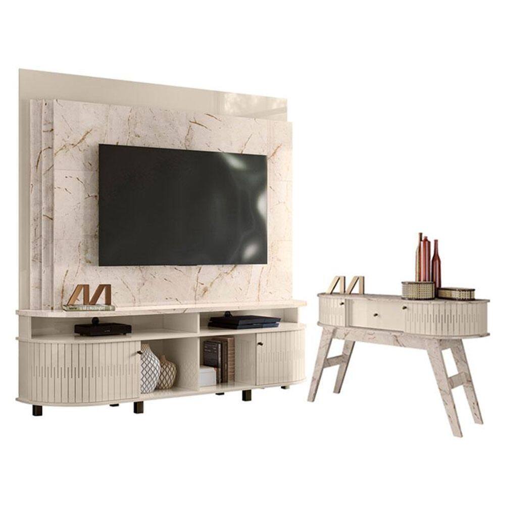 Estante Home Theater Daytona com Aparador Estoril Calacata Off White – Madetec