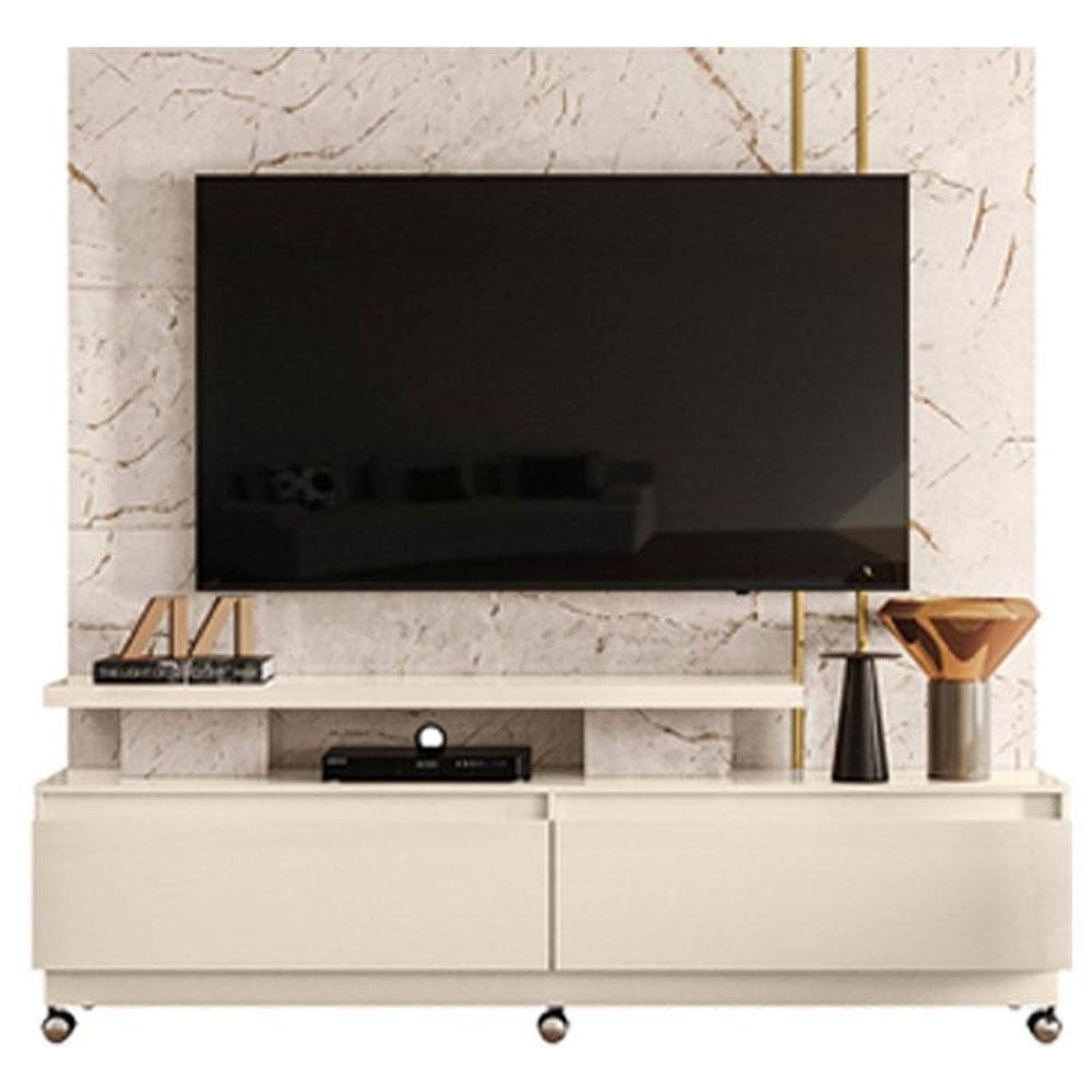 Estante Home Theater New Apolo com Rodízios Calacata Off White – Madetec