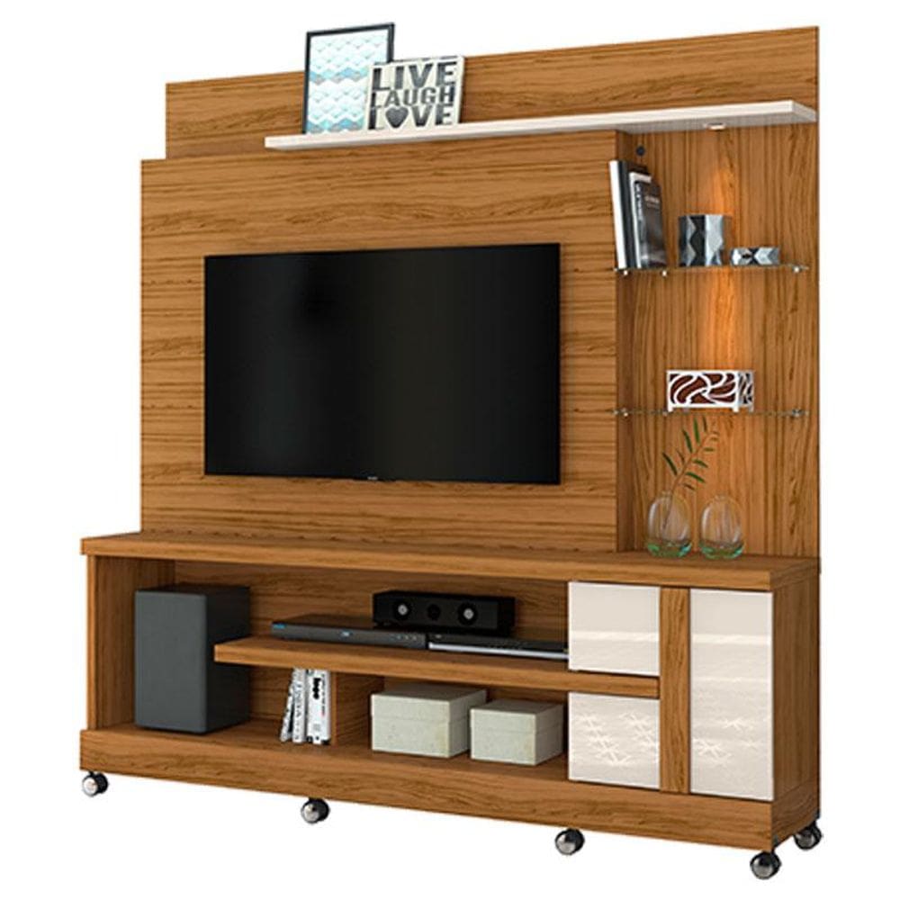 Estante Home Theater Alan com Rodízios Naturale Off White – Madetec