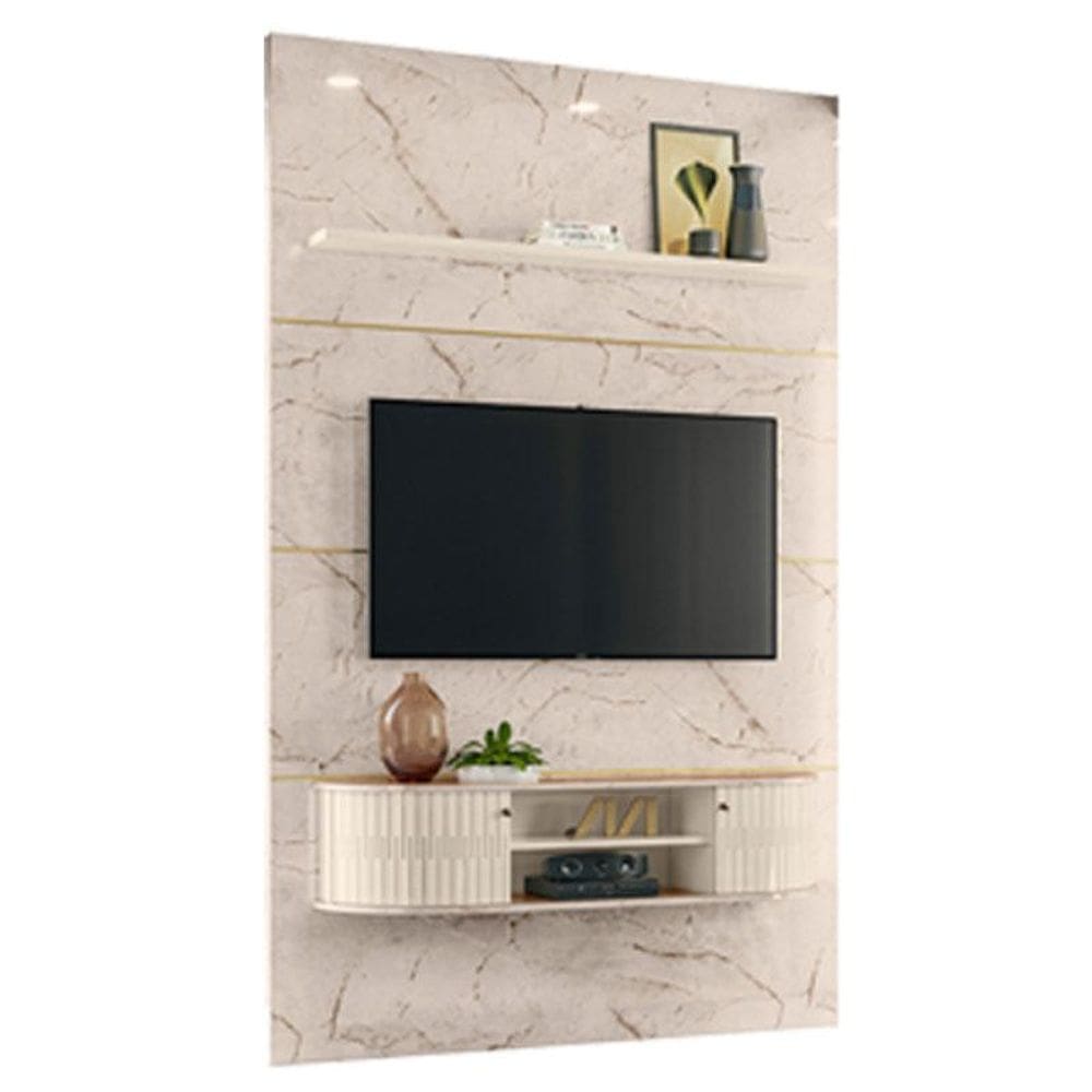 Estante Home Theater com Bancada Suspensa Monte Carlo Calacata Off White – Madetec