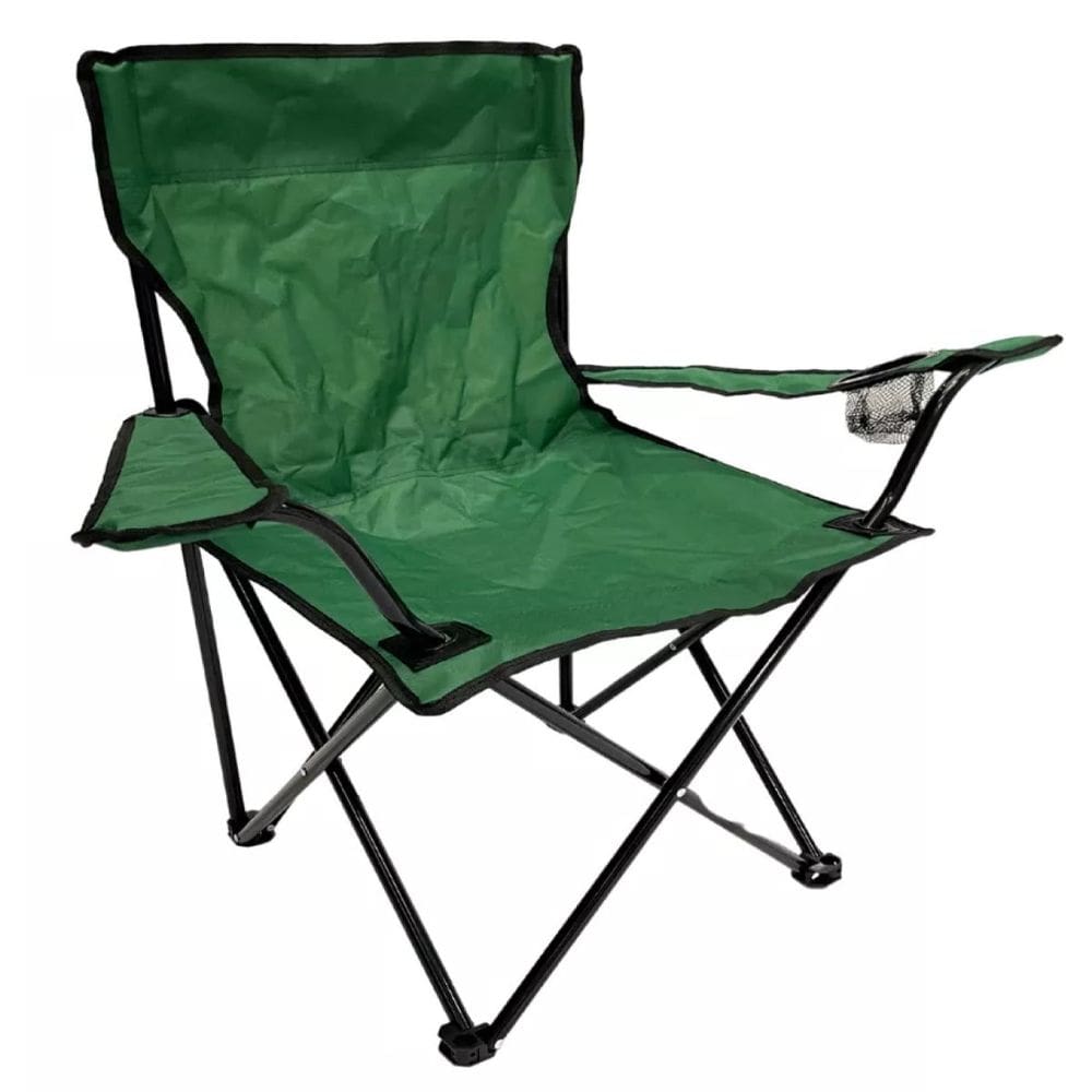 Cadeira Dobrável Resistente + Bolsa Porta Copo Camping Verde