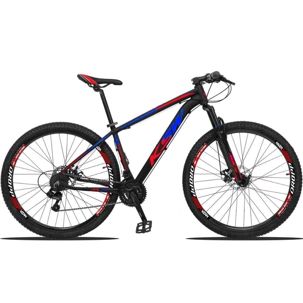Bicicleta Aro 29 Ksw Xlt 21 Marchas Shimano E Freios A Disco - Preto-azul E Vermelho - 19"