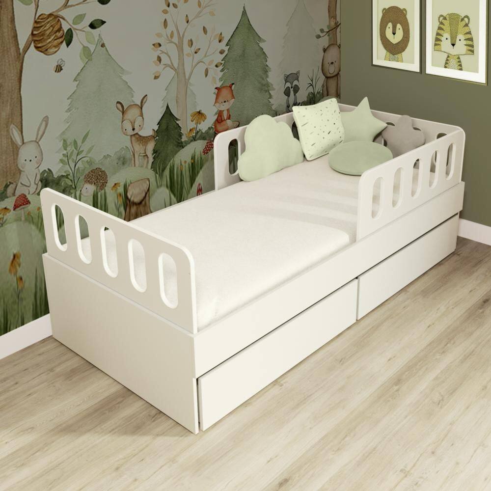 Cama Solteiro Mdf BP com 02 Gavetas Grades e Cabeceira Megamobilia