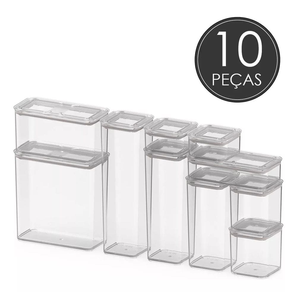 Conjunto De Potes Herméticos Coza Modo Cristal 10 Peças