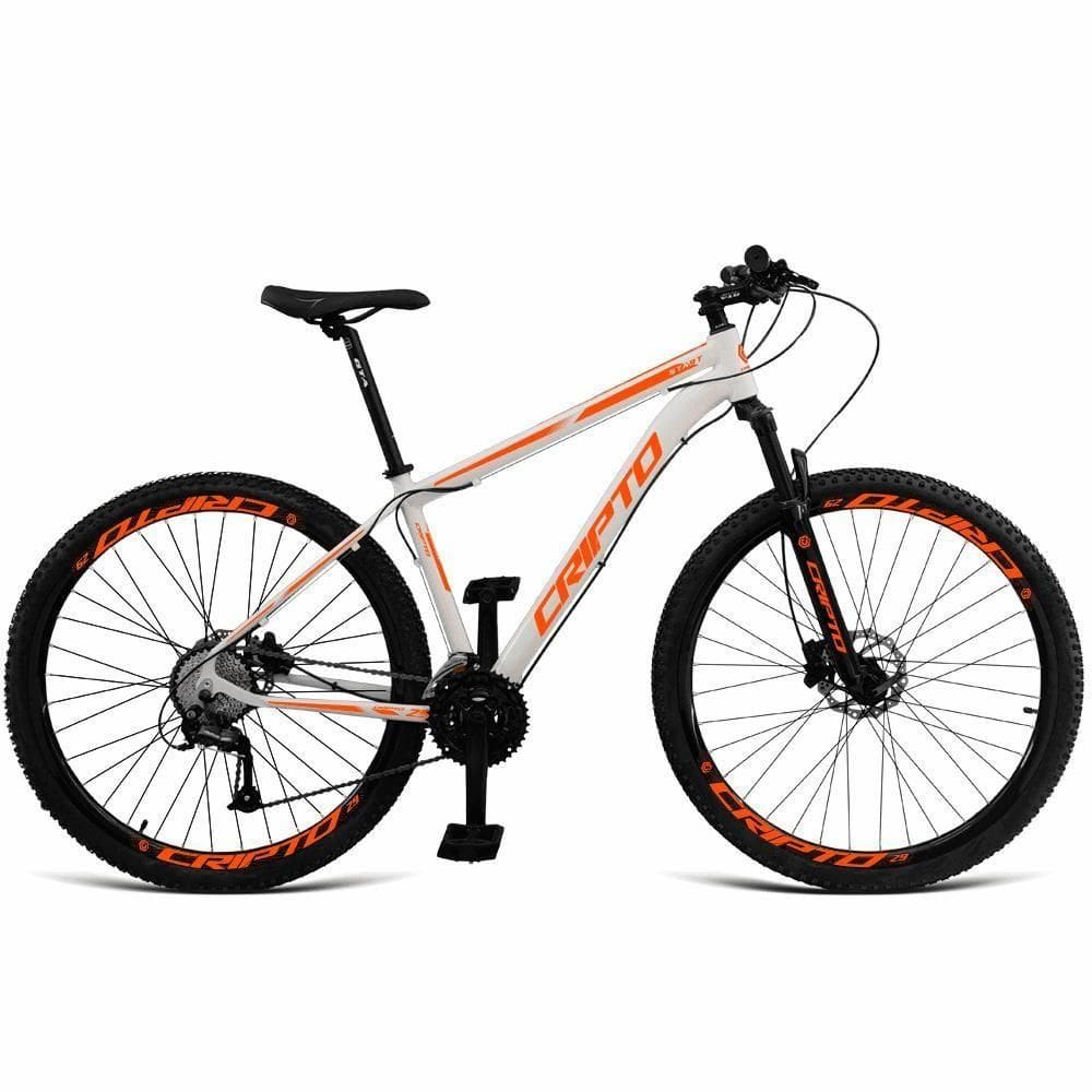 Bicicleta Aro 29 Cripto 24 Marchas Freios Disco E Suspensão - Branco-laranja - 17”