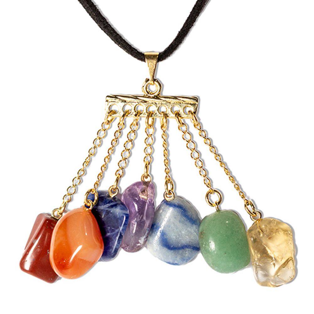 Colar Pingente 7 Chakras Pedrinhas Rolada Presilha Dourado