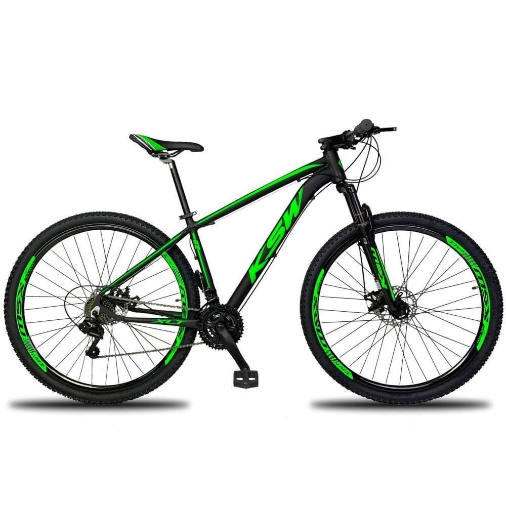 Bicicleta Aro 29 Ksw Xlt 24 Marchas Shimano E Freios A Disco Quadro 15” Preto-verde